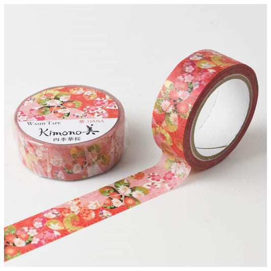 Kimono Beauty Washi Tape - Hana - Shiki Hanasakura (Flowers in Four Seasons) - 15mm x 7m
