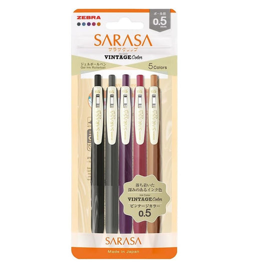 Zebra Sarasa Clip Gel Retractable Pen Sets - Set de 5 - 0.5mm - Vintage