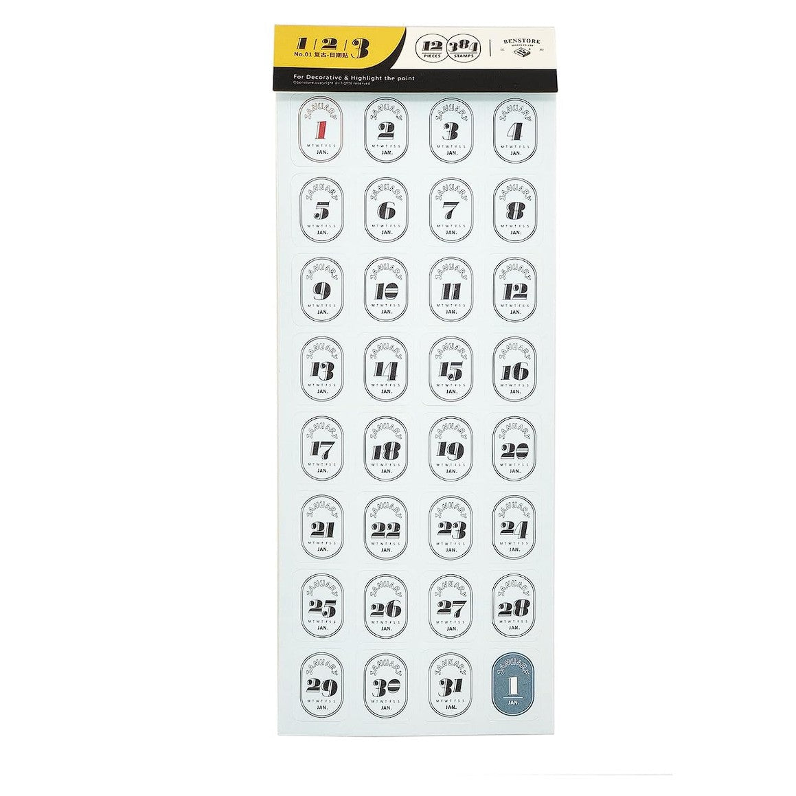 Benstore Design - Sticker - Pegatinas de 365 días del Año - Calendario