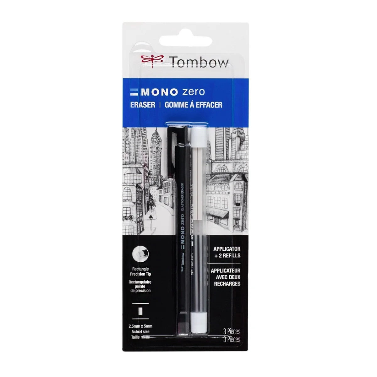 TOMBOW - MONO Zero Rectangular Eraser + Refill Value Pack (Borrador)