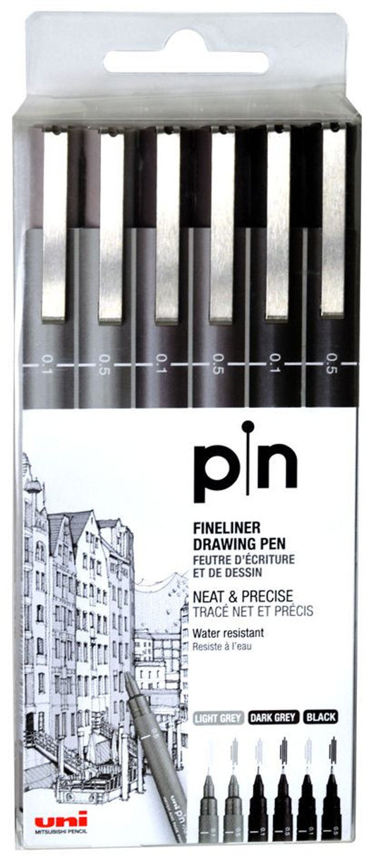 UNI PIN - Fineliner Sets - Negros y Grises