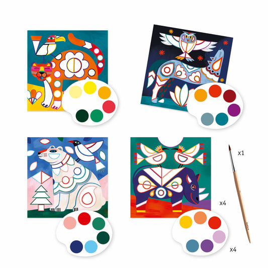 DJECO - Fanciful Bestiary Watercolor Painting Cards Activity Kit