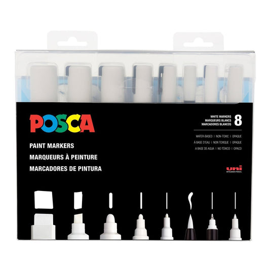 POSCA - Set de Marcadores 8 Tamaños de Punta (Color Blanco Solamente)