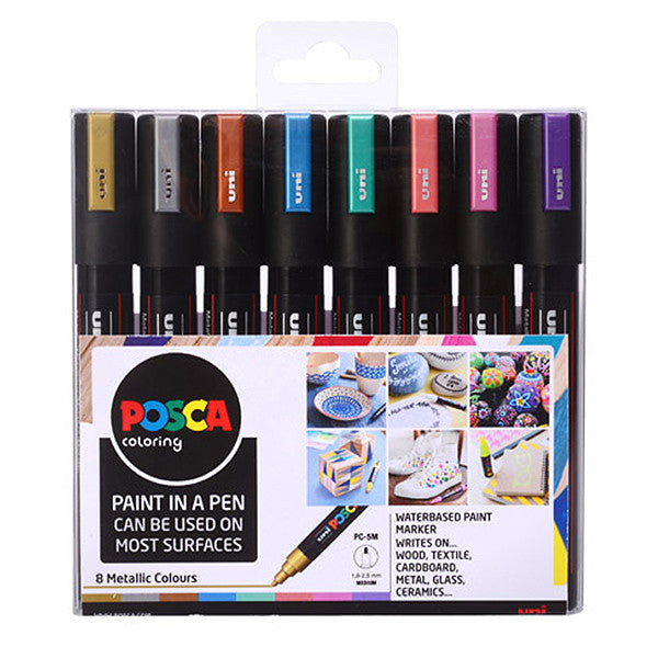 POSCA - Set de Colores Metálicos (8) - PC-5M Punta Media